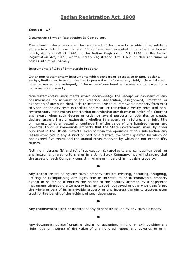 Indian Registration Act 1908 Pdf